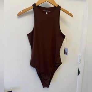 ALTEREDREAMS Brown High Neck Bodysuit Top